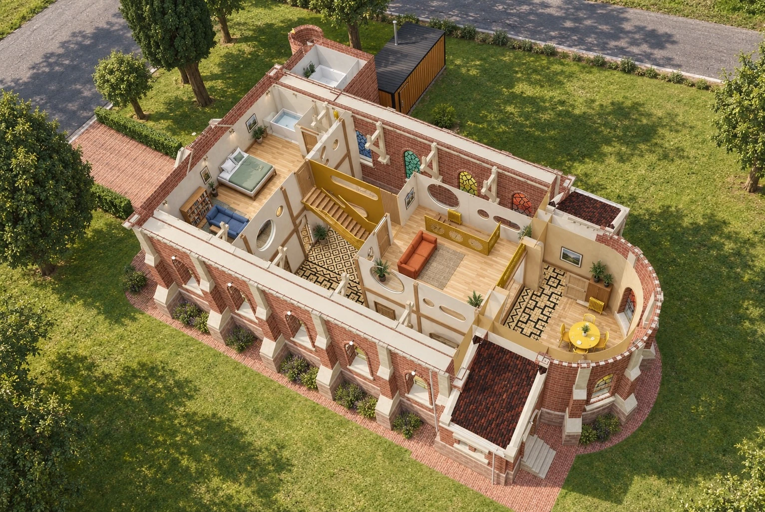 Vue d’ensemble du futur gîte, rendu du projet
